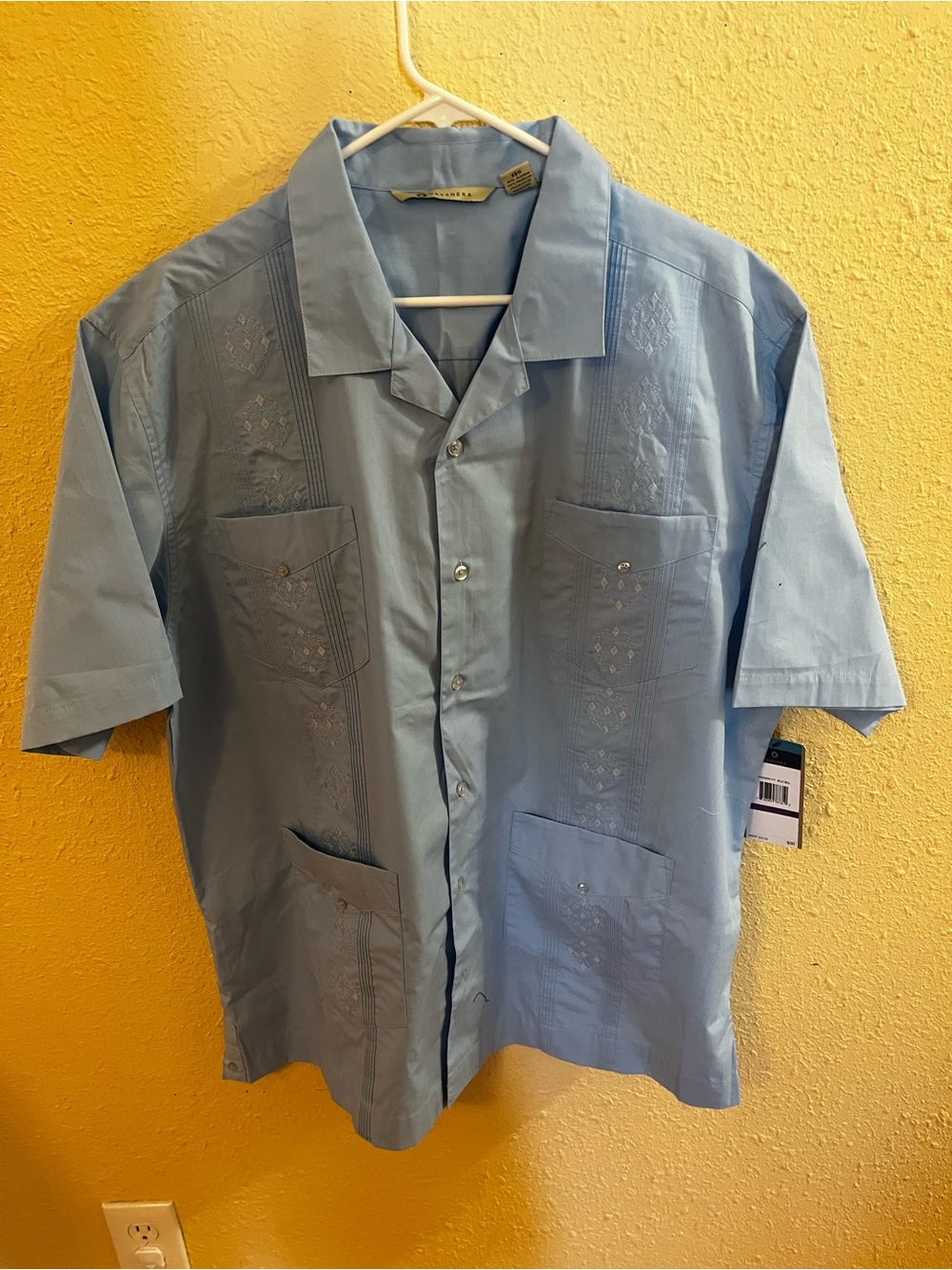 Havanera Co Guayabera Shirt Mens 2XL Bsky blue Embroidered Cuban Short Sleeve